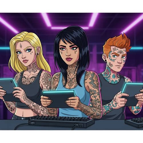 Futuristic Cyberpunk Scene with Passionate Gamers