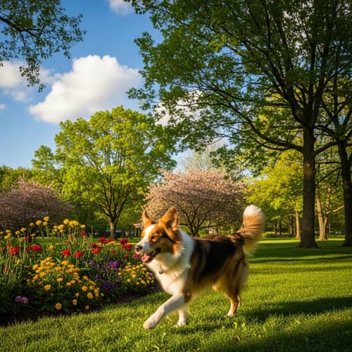 Energetic Dog Walking in Tranquil Park | Healthy & Active Canine