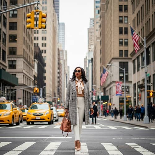 Elegant Black Woman Walking in New York City | Fashionable 40s Style