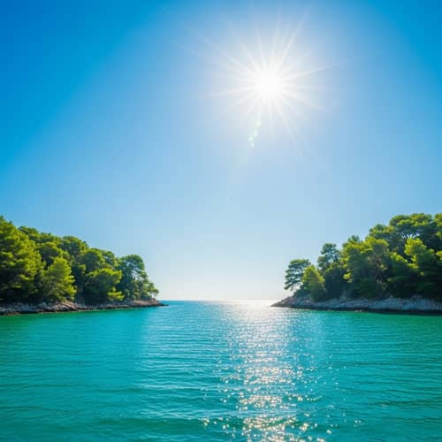 Picturesque Nature Scene with Shimmering Sea and Verdant Trees