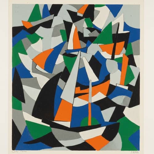 Abstract Suprematist Scene with Multicolored Geometric Shapes