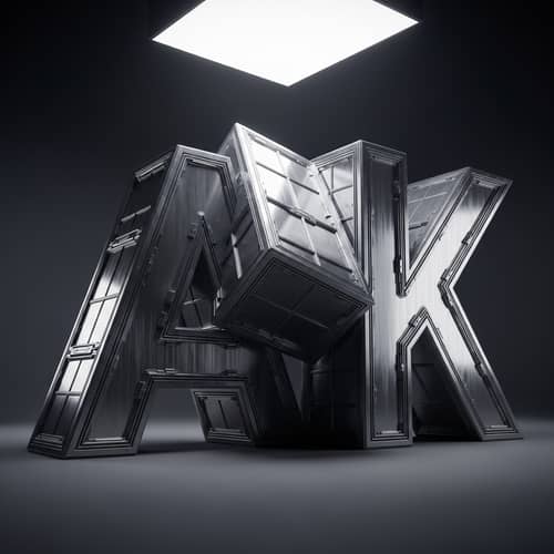 Monumental A K Cube Intersection: Industrial Steel Alphabet Art