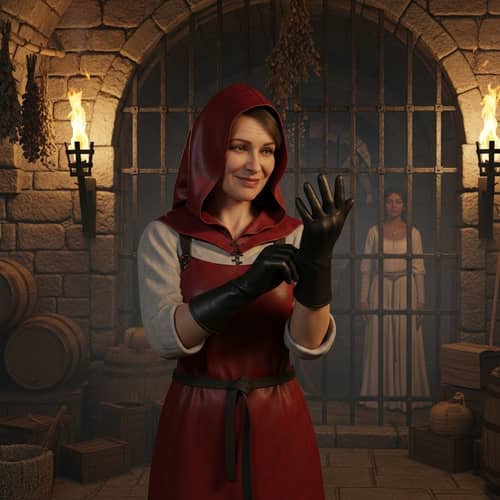 Medieval Castle Scene: Women with Leather Hood and Apron