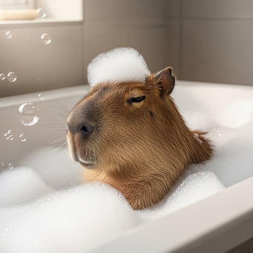 Tranquil Capybara Bathing | Relaxing Bubble Soak Photo