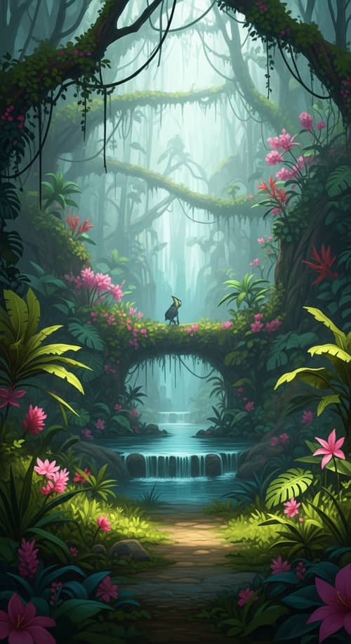 Sprawling Jungle Oasis: Tranquil Ethereal Glow | Nature-Inspired Paradise