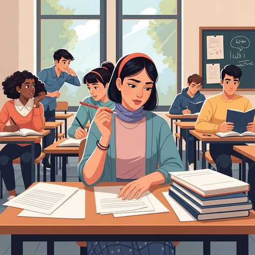 Middle Eastern Female Student: Classroom Paper Corrector