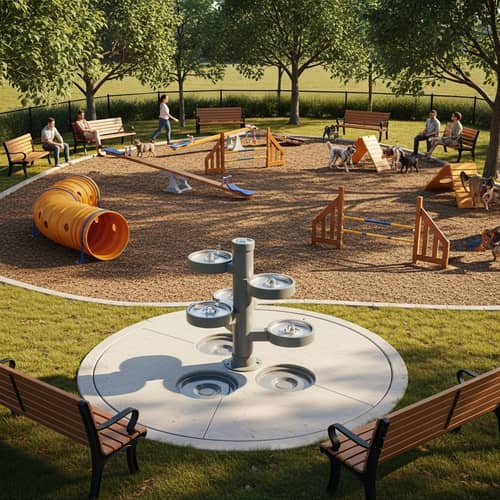 Cozy Dog Park Design: Equipment, Benches & Pet Fountain