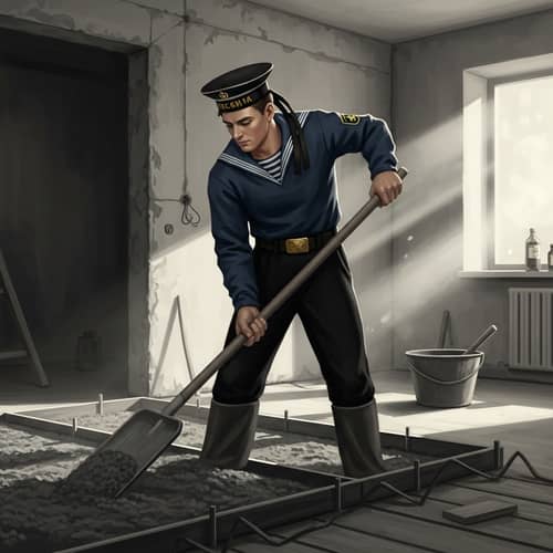 Vintage Russian Builder in Sailor Uniform | Apartment Renovation Painting