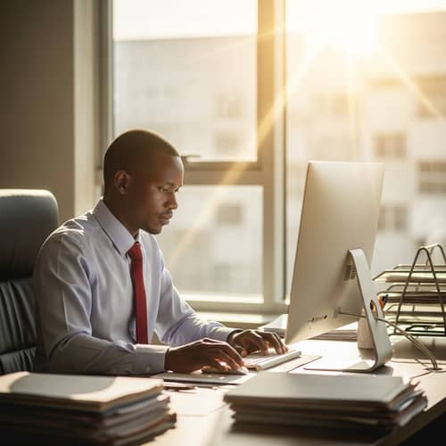 Diligent Kenyan Man Working in Office with Focus
