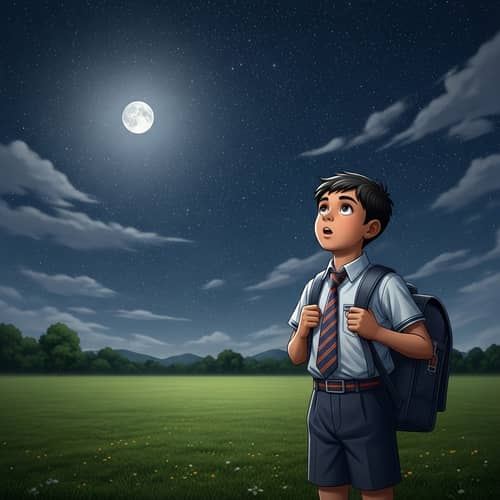 Young South Asian Boy Gazes in Wonder at Starry Night Sky