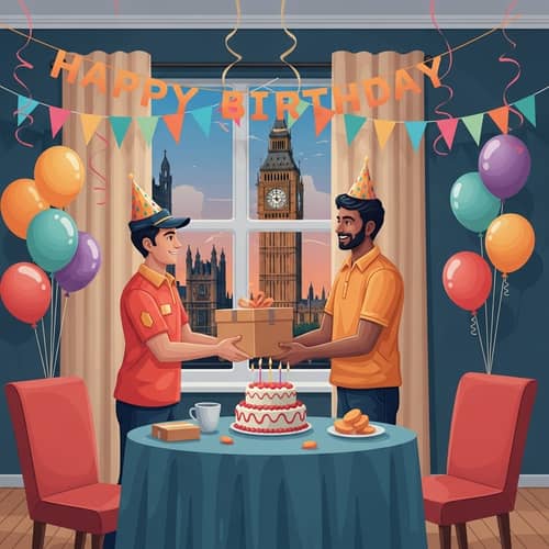 Colorful Birthday Celebration with Big Ben Background
