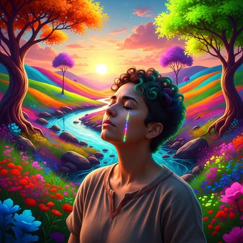 Expressive Individual in Vibrant Landscape - Emotion Photography