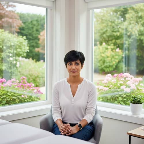 Tranquil Therapy Room Surrounded by Lush Garden | Mental Health Space