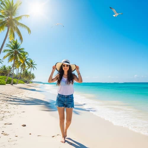 Stylish Summer Beach Scene with Young Middle Eastern Girl