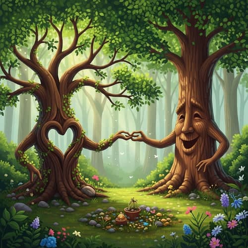 Enchanting Forest Scene with Whimsical Trees