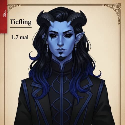Blue-Skinned Tiefling Character in D&D Manual