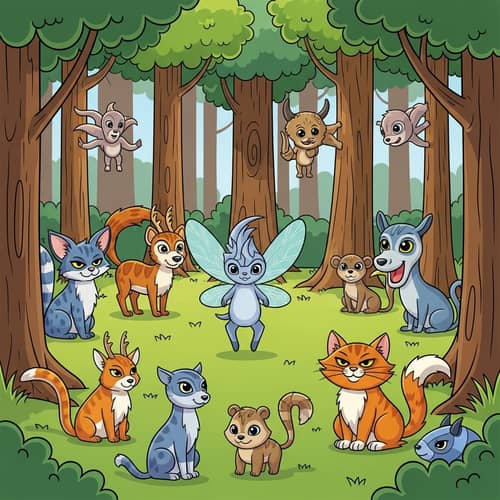 Whimsical Fairy Animal in Comic Forest with Enchanting Creatures