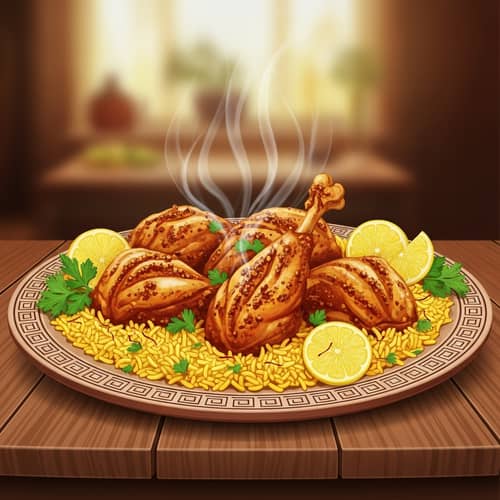 Savory Chicken Patta with Yellow Rice and Fresh Parsley