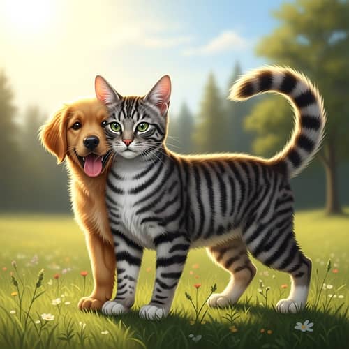 Dog-Cat Hybrid Creature | Playful Dog with Feline Features