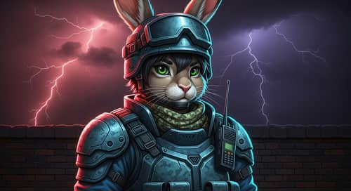 Serious Anthropomorphic Hare in Camouflage Clothing