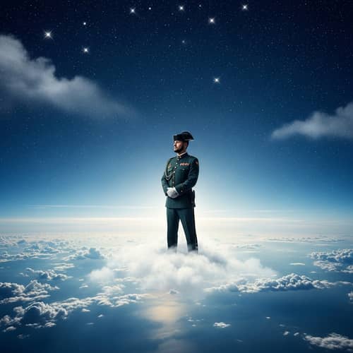 Spanish Civil Guard on White Cloud with Stars | Awe-Inspiring Scene