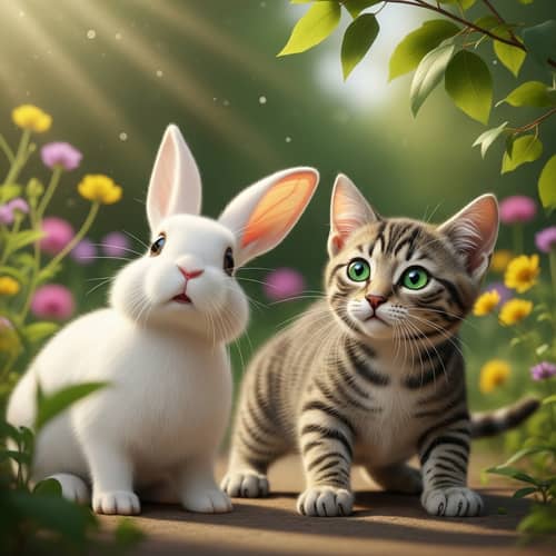 Curious Bunny and Playful Kitten - Innocence and Joy