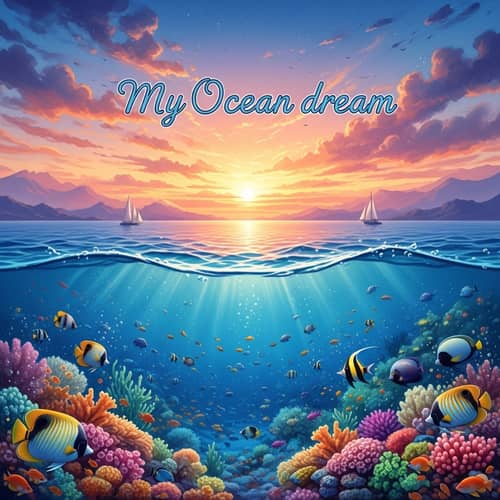 Ocean Dream Watercolor Fantasy Seascape at Dusk