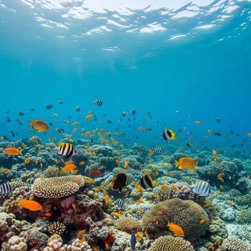 Vibrant Coral Reef Underwater Scene with Diverse Marine Life