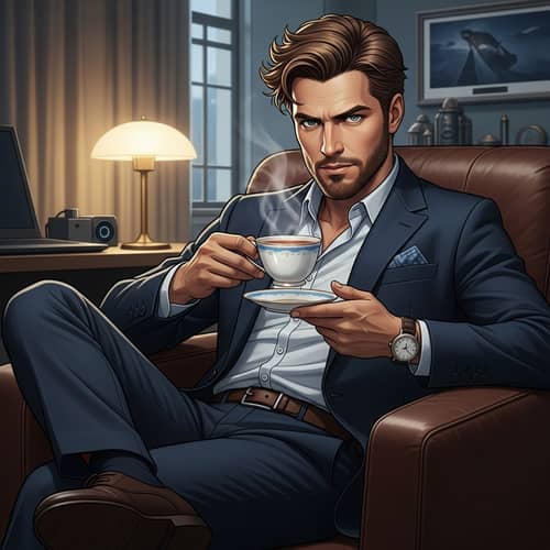 Sophisticated Inventor Enjoys Tea in Stylish Setting