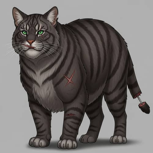 Warrior Cat with Dark Gray Fur and Distinctive Stripes