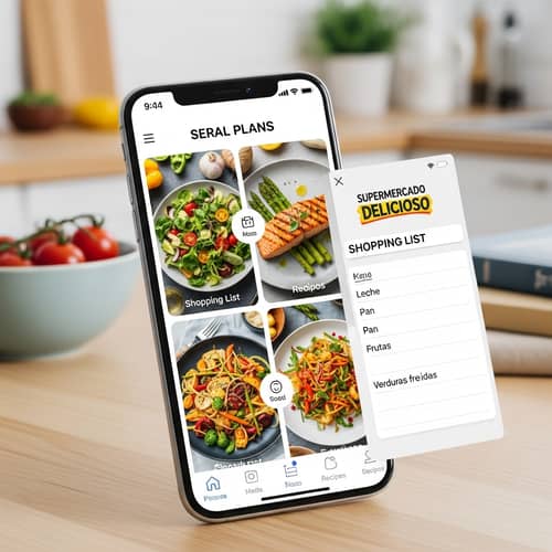 Colorful Food Planner App Display | Fresh Ingredients & Close-Up Shots