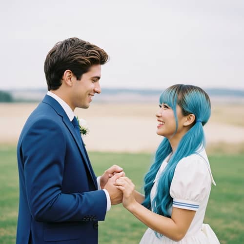 Enchanting Wedding Photo: Newlywed Couple Embracing with Dreamy Atmosphere
