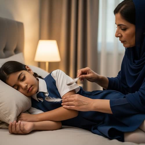 Tranquil Image of South Asian Girl Sleeping in School Uniform