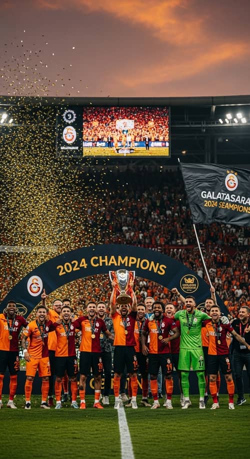 Galatasaray 2024 Champions Celebration on Soccer Field