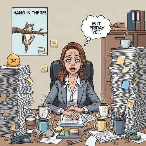 Comic Overworked Secretary | Office Chaos Humor