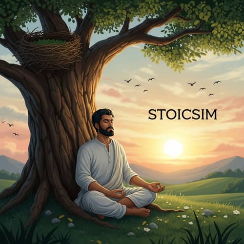 Stoic Serenity: South Asian Male Meditating Under Ancient Tree