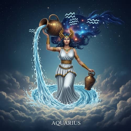Aquarius Zodiac Deity in Ethereal Cosmos - Mystique Representation