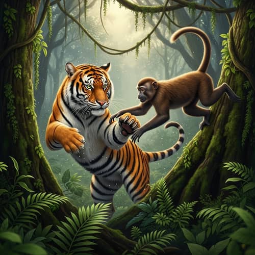 Tiger Hunting Monkey in Lush Jungle | Wildlife Encounter