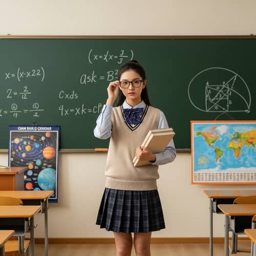 Adorable Asian Schoolgirl in Classroom Setting | Educational Attire