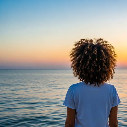 Hispanic Woman Admiring Serene Ocean View | Sunset Scene