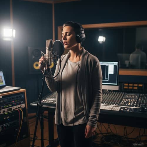 Professional Singer in Modern Recording Studio | Passion & Focus