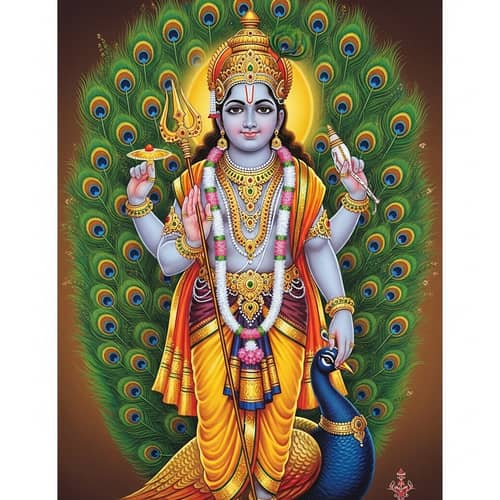Divine Lord Subramanya - Majestic Deity on Peacock | Traditional Indian Art