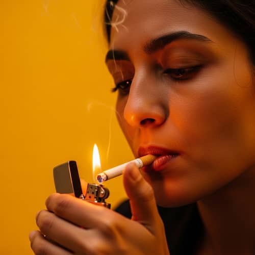 Middle-Eastern Woman Lighting Cigarette - Hyperrealistic Close-Up Shot
