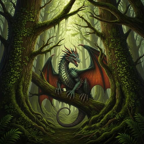 Mystical Dragon in Ancient Forest | Enchanted Woodland Scene