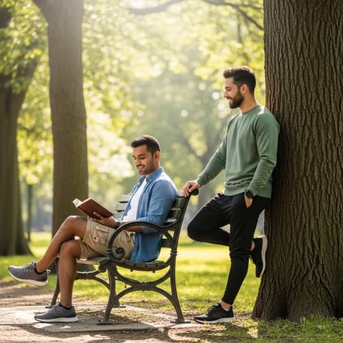 Romantic Scene of Two Gay Men Enjoying a Peaceful Day at the Park