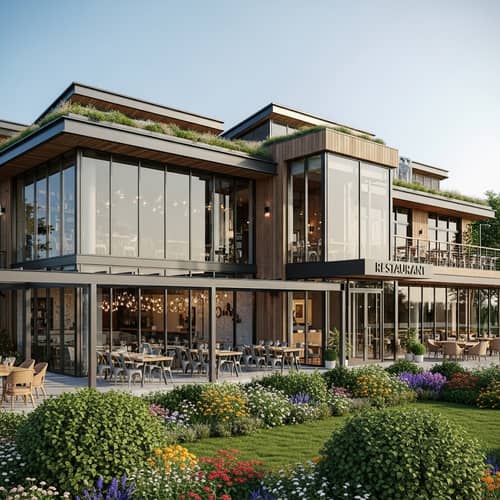 Modern Restaurant Featuring Diverse Architectural Designs