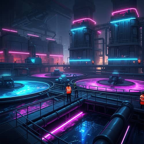 Futuristic Cyberpunk Wastewater Treatment Plant Art