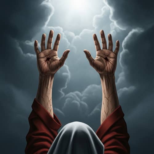 Historical Religious Scene: Crucifixion Hands Illustration