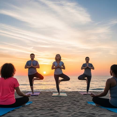 Beach Sunset Group Yoga Meditation | Diverse Yoga Session