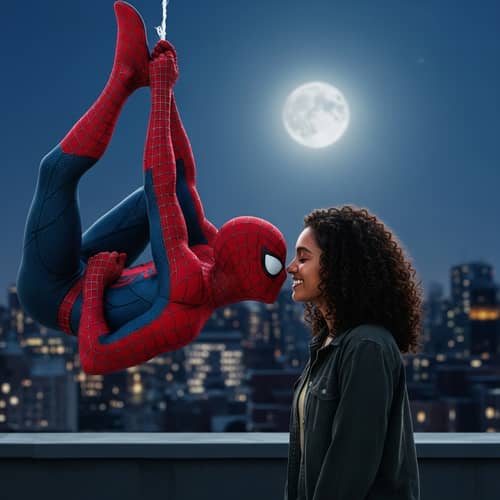 Spiderman Kissing a Girl on Rooftop | Romantic Moonlit Scene